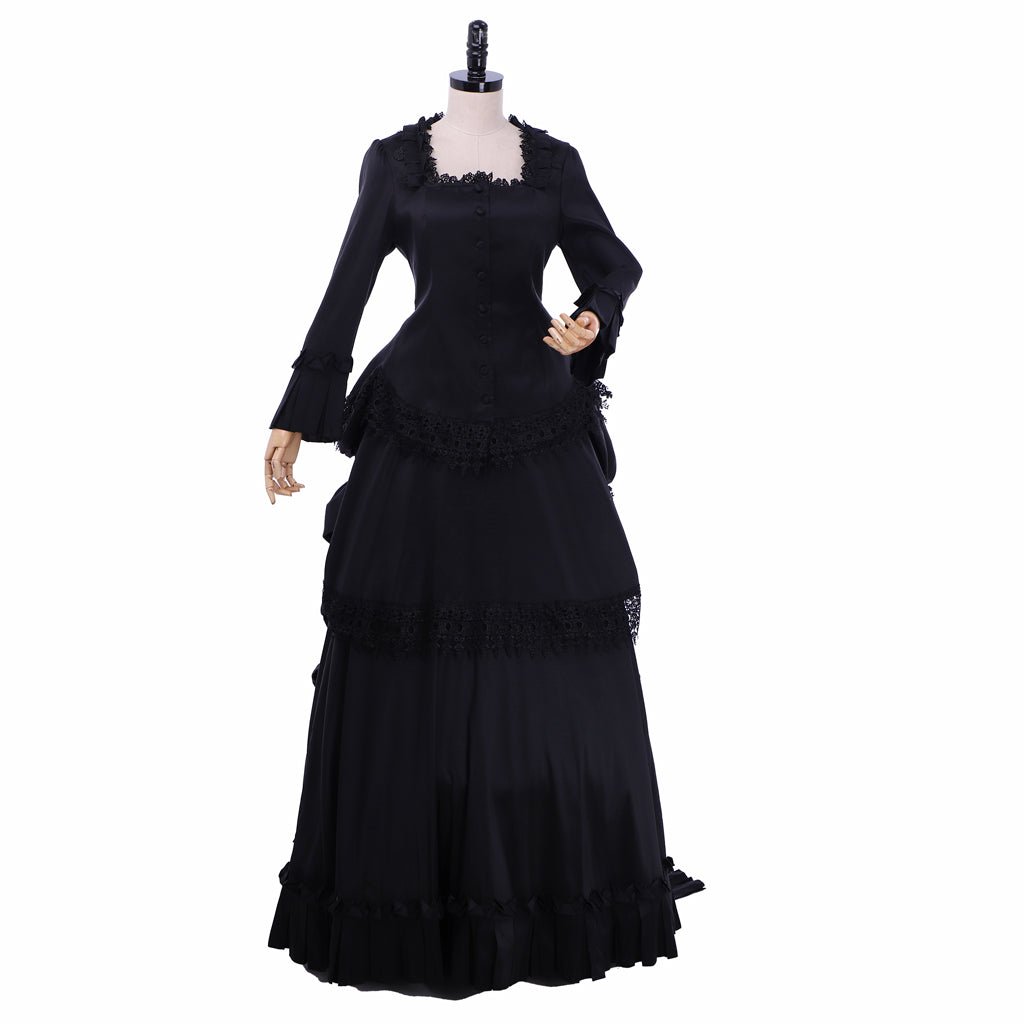 Victorian Gothic Black Ball Gown | Medieval Queen Tudor Baroque Dress | Astricos-Astricos