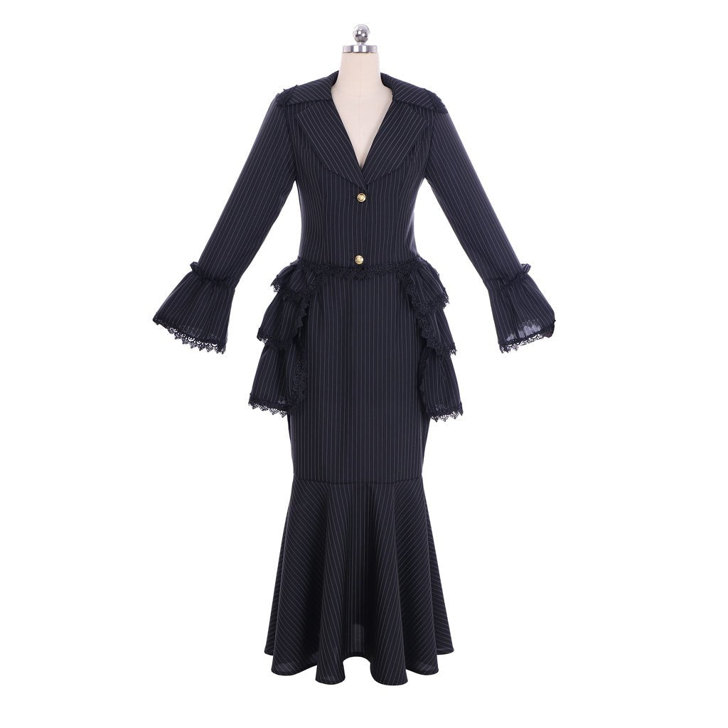 Victorian Gothic Black Bustle Gown Dress - Corset & Steampunk Skirt for Cosplay-Astricos