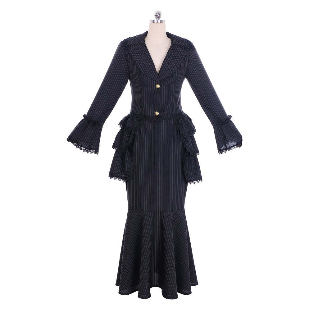 Victorian Gothic Black Bustle Gown Dress - Corset & Steampunk Skirt for Cosplay-Astricos