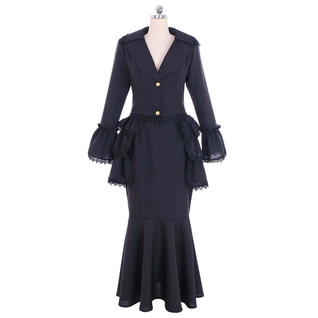 Victorian Gothic Black Bustle Gown Dress - Corset & Steampunk Skirt for Cosplay-Astricos