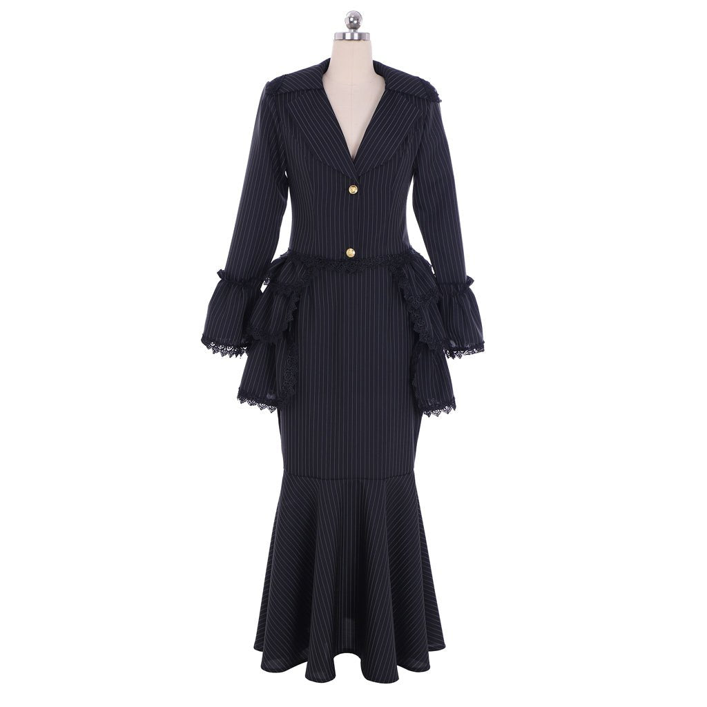 Victorian Gothic Black Bustle Gown Dress - Corset & Steampunk Skirt for Cosplay-Astricos