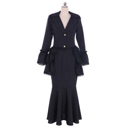 Victorian Gothic Black Bustle Gown Dress - Corset & Steampunk Skirt for Cosplay-Astricos