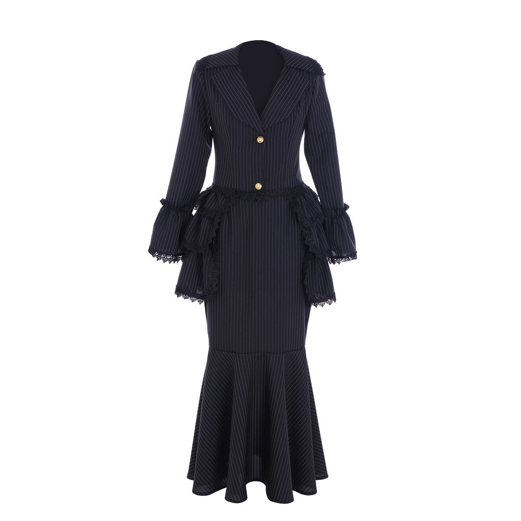 Victorian Gothic Black Bustle Gown Dress - Corset & Steampunk Skirt for Cosplay-Astricos