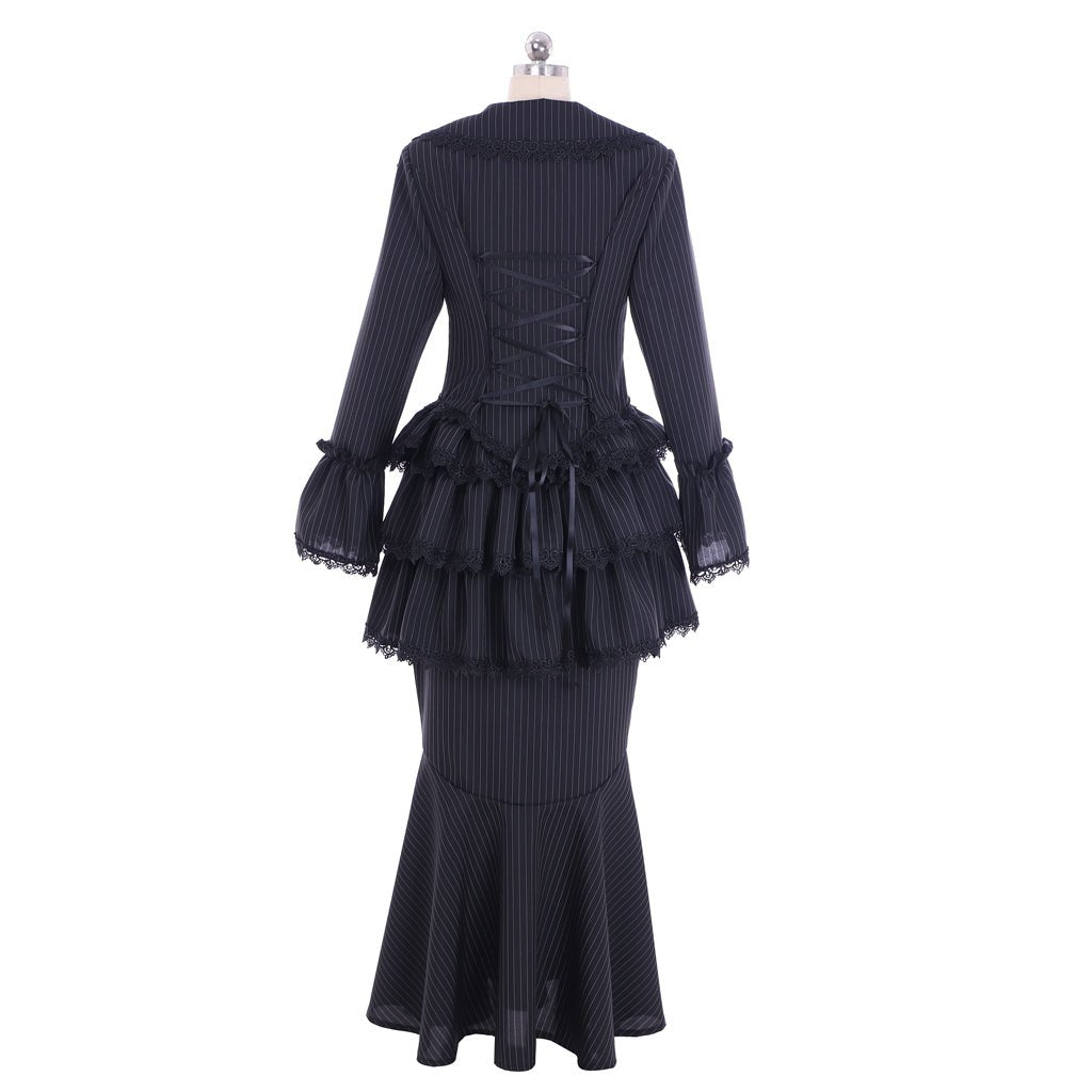 Victorian Gothic Black Bustle Gown Dress - Corset & Steampunk Skirt for Cosplay-Astricos