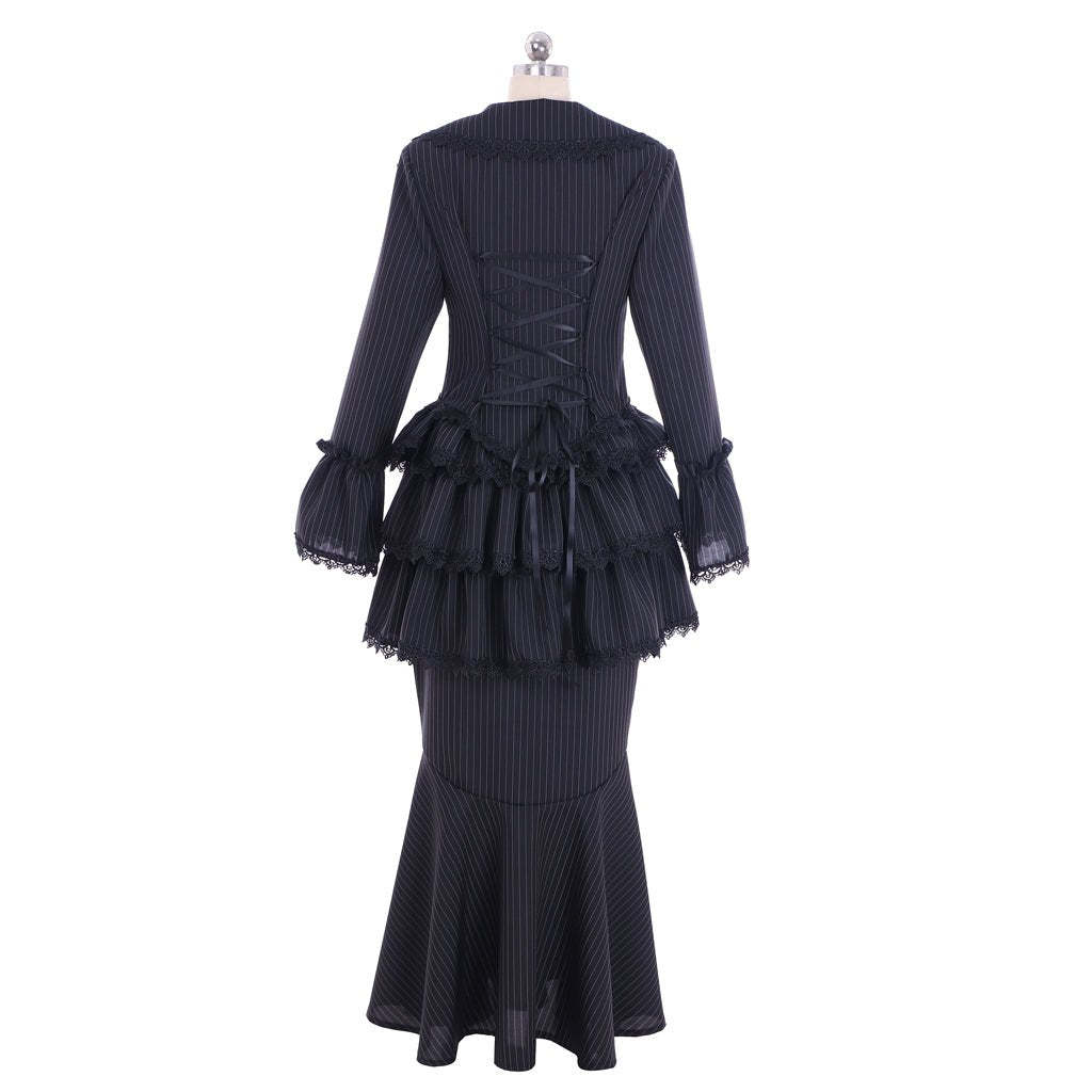 Victorian Gothic Black Bustle Gown Dress - Corset & Steampunk Skirt for Cosplay-Astricos