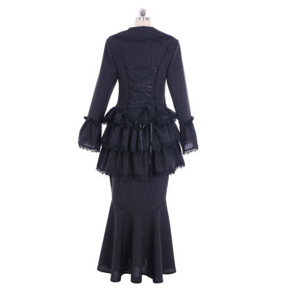 Victorian Gothic Black Bustle Gown Dress - Corset & Steampunk Skirt for Cosplay-Astricos