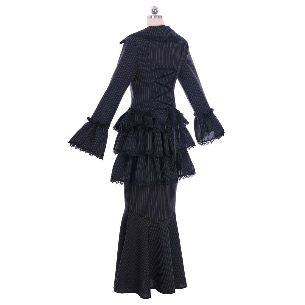 Victorian Gothic Black Bustle Gown Dress - Corset & Steampunk Skirt for Cosplay-Astricos