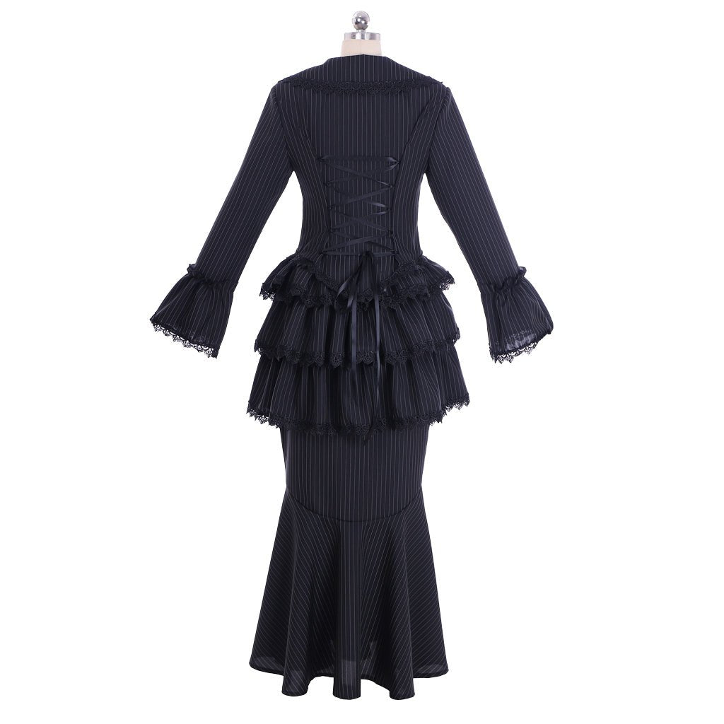 Victorian Gothic Black Bustle Gown Dress - Corset & Steampunk Skirt for Cosplay-Astricos