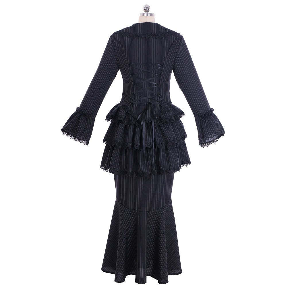 Victorian Gothic Black Bustle Gown Dress - Corset & Steampunk Skirt for Cosplay-Astricos
