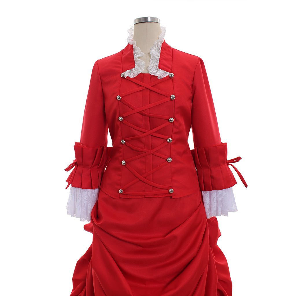Victorian Red Bustle Ball Dress | 1860s Duchess Strap Gown for Cosplay & Historical Events-Astricos