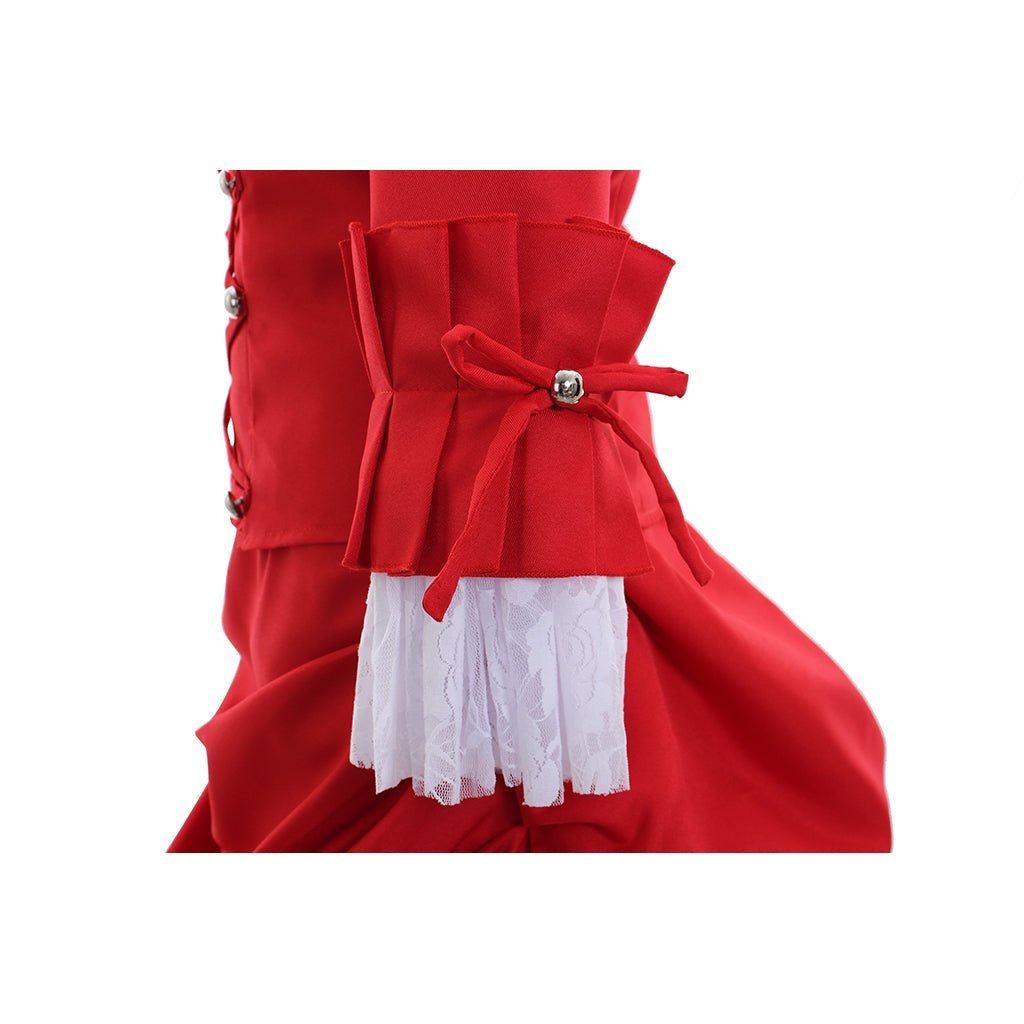 Victorian Red Bustle Ball Dress | 1860s Duchess Strap Gown for Cosplay & Historical Events-Astricos