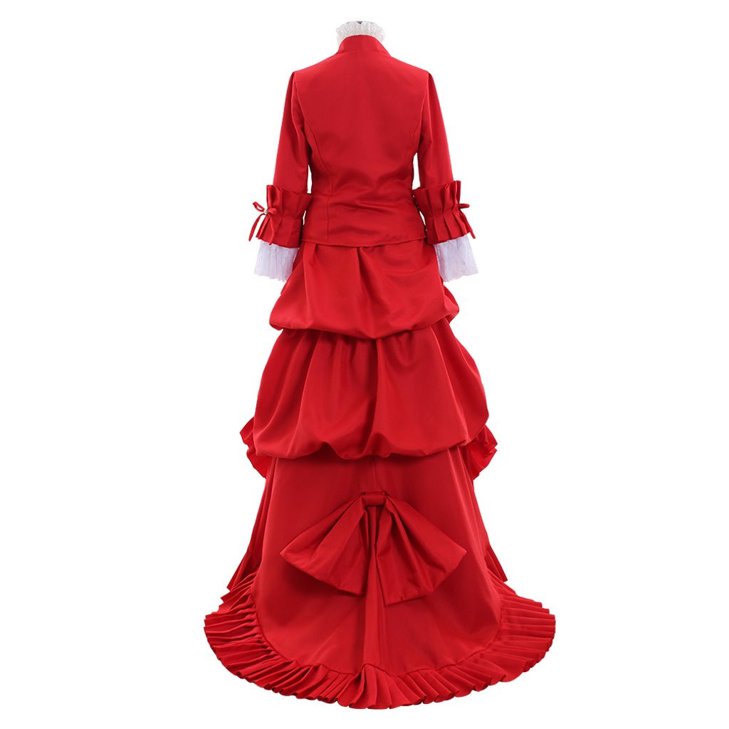 Victorian Red Bustle Ball Dress | 1860s Duchess Strap Gown for Cosplay & Historical Events-Astricos