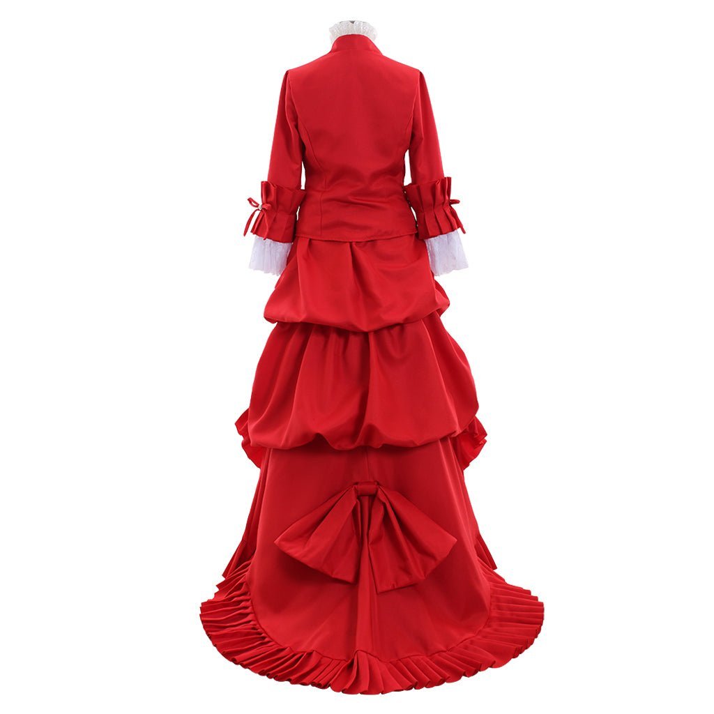Victorian Red Bustle Ball Dress | 1860s Duchess Strap Gown for Cosplay & Historical Events-Astricos