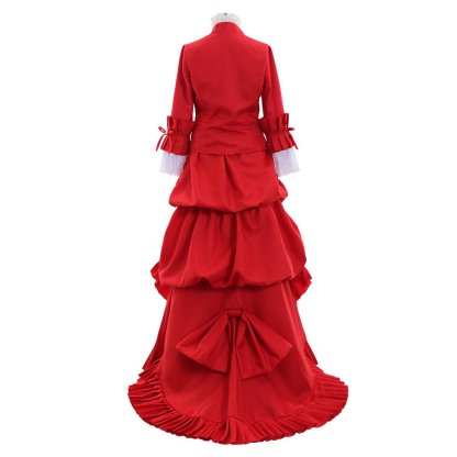 Victorian Red Bustle Ball Dress | 1860s Duchess Strap Gown for Cosplay & Historical Events-Astricos