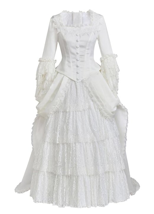 Victorian White Bridal Masquerade Gown - Christine Daae Cosplay Costume from The Phantom of the Opera-Astricos