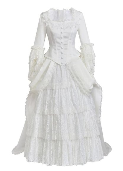 Victorian White Bridal Masquerade Gown - Christine Daae Cosplay Costume from The Phantom of the Opera-Astricos