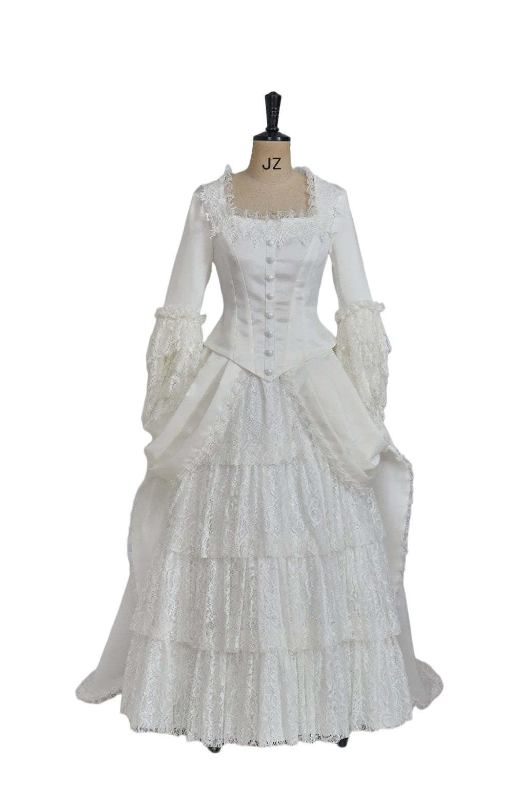 Victorian White Bridal Masquerade Gown - Christine Daae Cosplay Costume from The Phantom of the Opera-Astricos