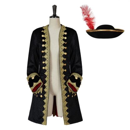Vintage Noble Men's Gothic Medieval Prince Coat with Top Hat | Steampunk Retro Ball Jacket | Astricos-Astricos