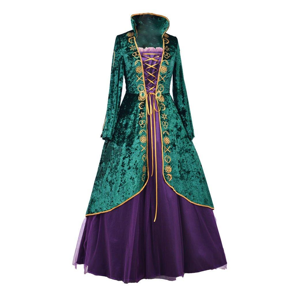 Medieval Green Witch Cosplay Costume Dress | Renaissance Robe Set for Women-Astricos