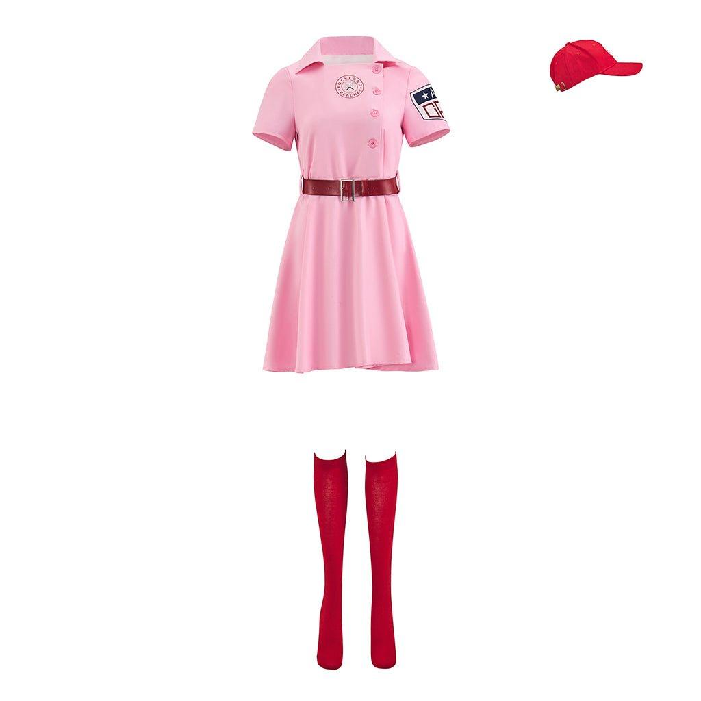 Dottie Hinson Pink Dress Cosplay Costume - Women's Baseball League Uniform for Halloween & Themed Parties-Astricos