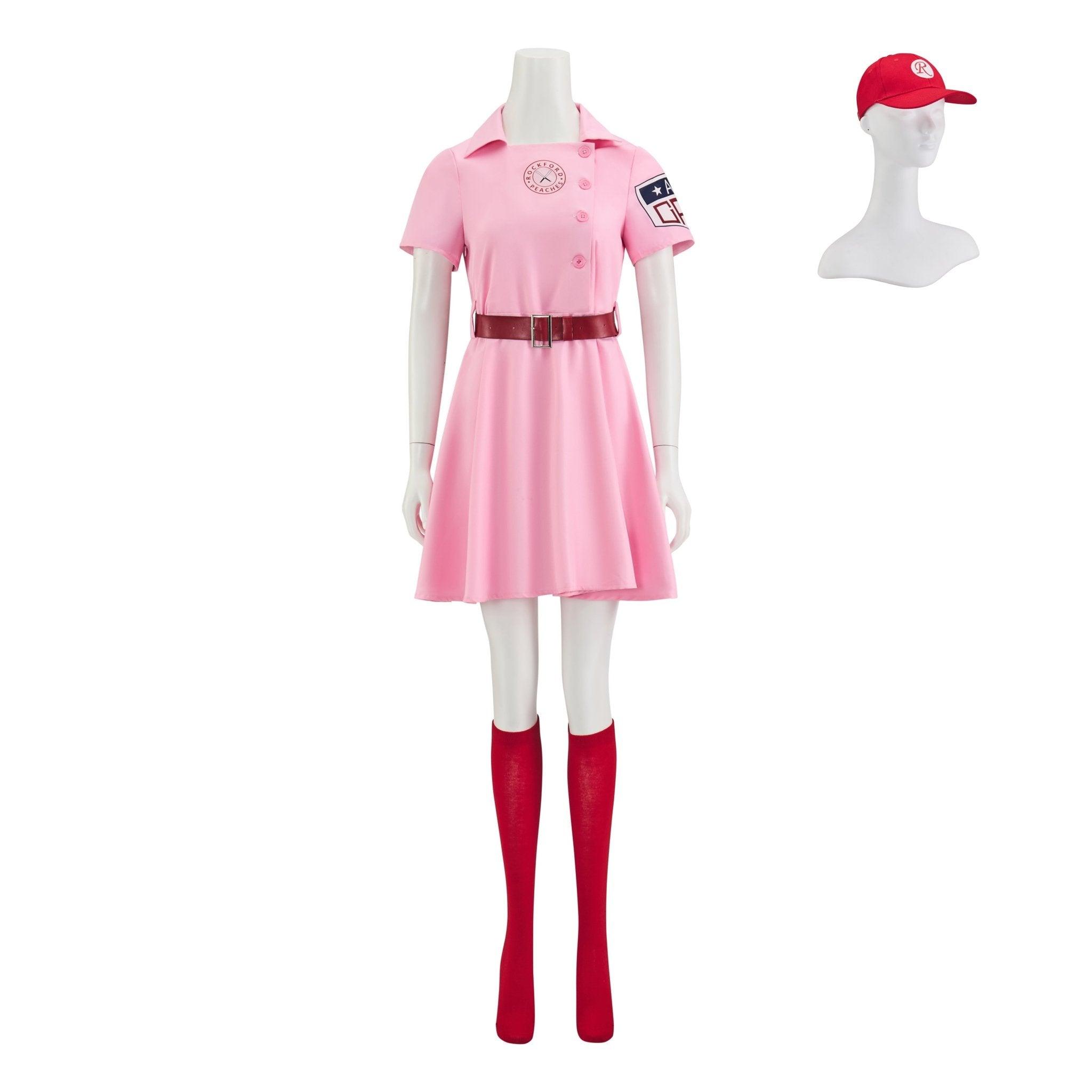 Dottie Hinson Pink Dress Cosplay Costume - Women's Baseball League Uniform for Halloween & Themed Parties-Astricos