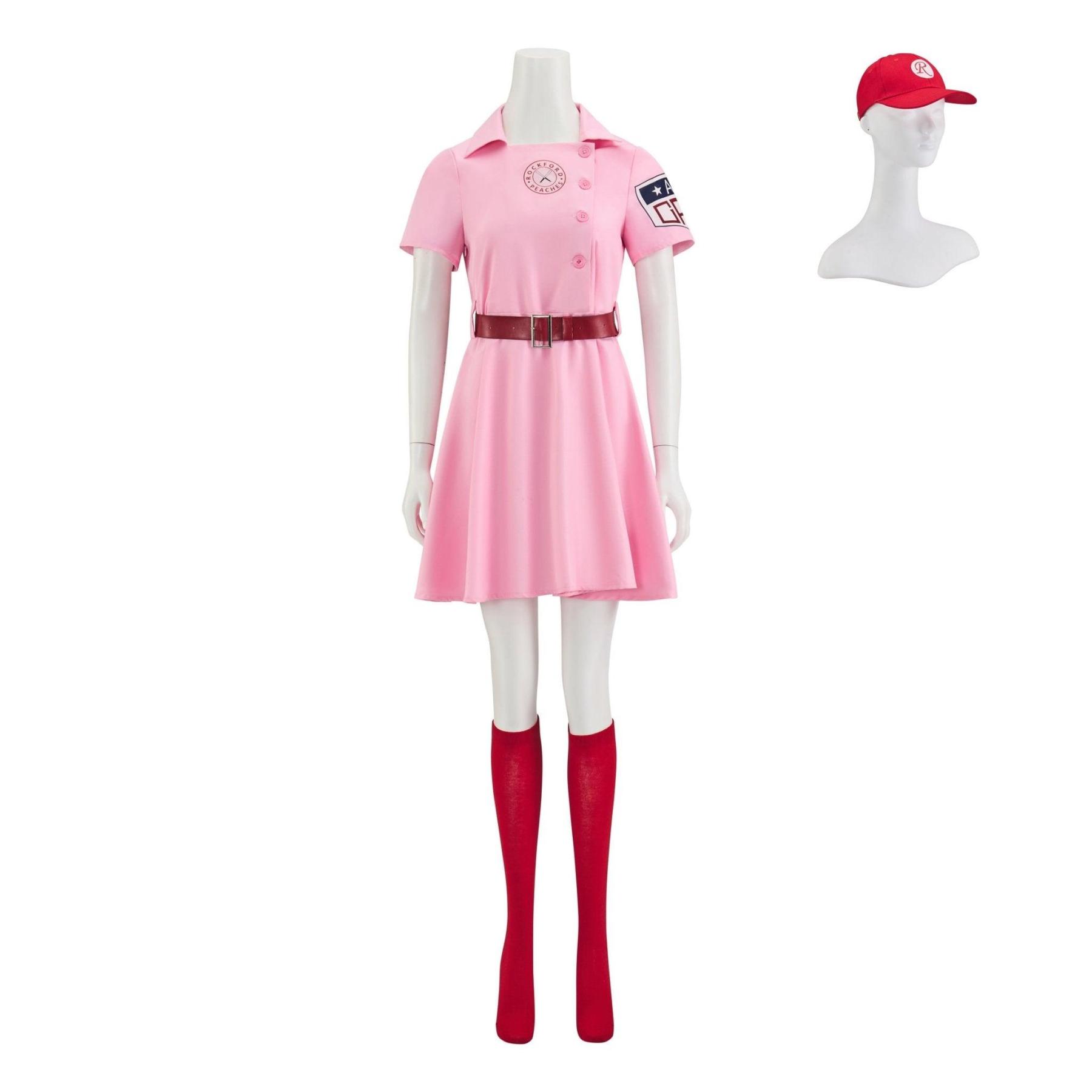 Dottie Hinson Pink Dress Cosplay Costume - Women's Baseball League Uniform for Halloween & Themed Parties-Astricos