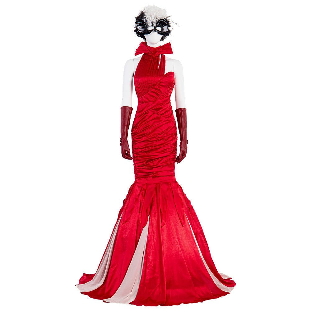 Women's Cruella Cosplay Costume, Red Dress for Halloween Party, Custom Made - Astricos