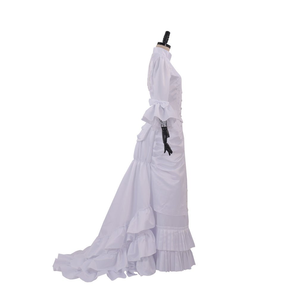 Women's Baroque Victorian Civil War White Dress - Elegant Ruffle Bustle Ball Gown-Astricos