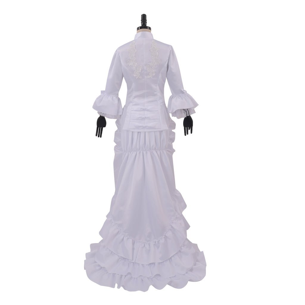 Women's Baroque Victorian Civil War White Dress - Elegant Ruffle Bustle Ball Gown-Astricos