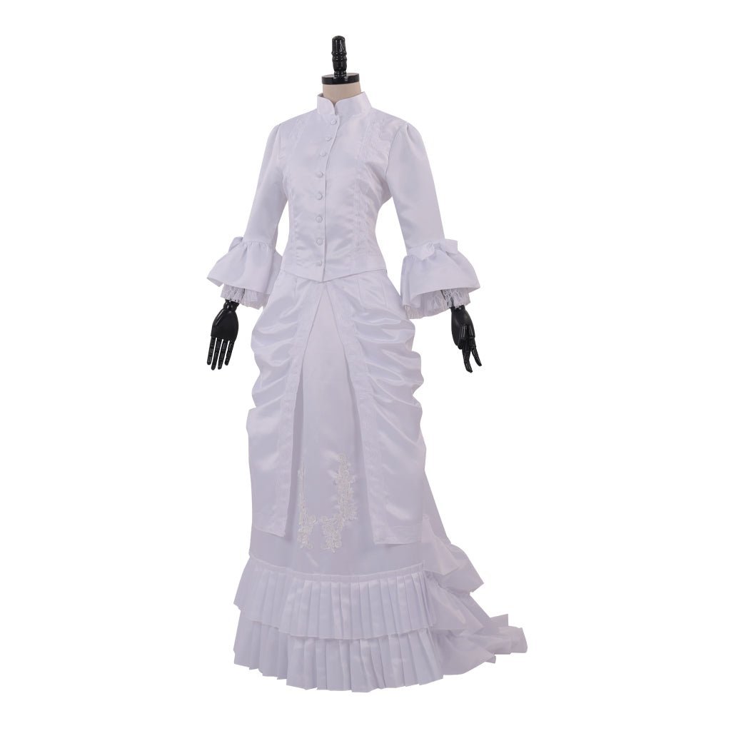Women's Baroque Victorian Civil War White Dress - Elegant Ruffle Bustle Ball Gown-Astricos
