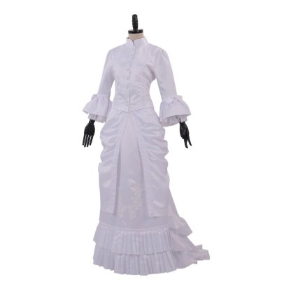 Women's Baroque Victorian Civil War White Dress - Elegant Ruffle Bustle Ball Gown-Astricos