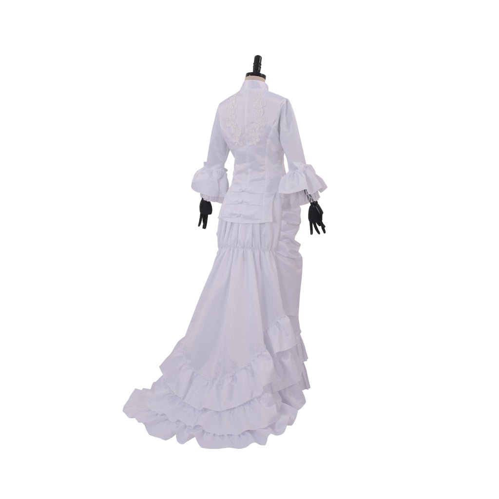 Women's Baroque Victorian Civil War White Dress - Elegant Ruffle Bustle Ball Gown-Astricos
