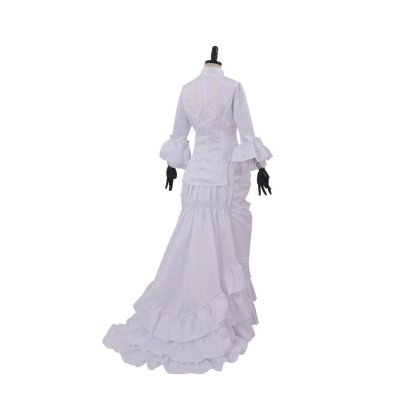 Women's Baroque Victorian Civil War White Dress - Elegant Ruffle Bustle Ball Gown-Astricos