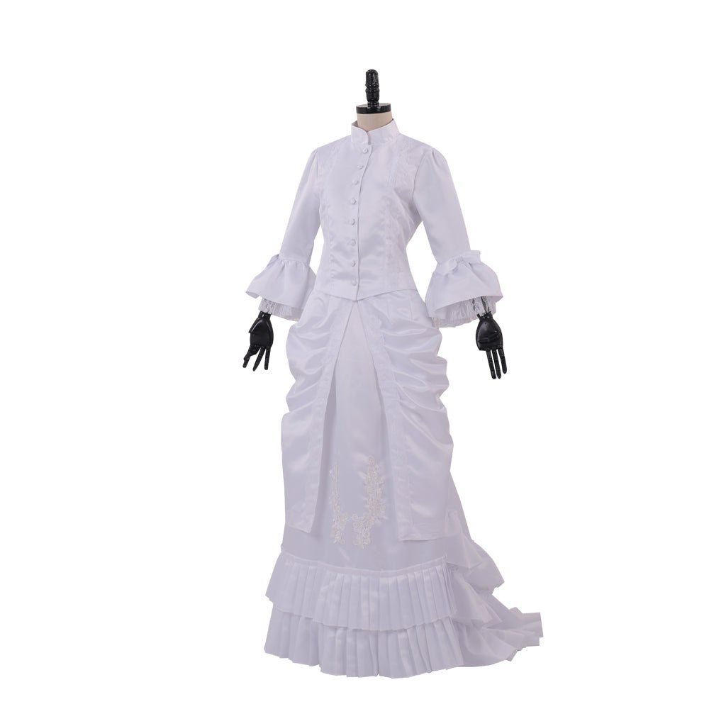Women's Baroque Victorian Civil War White Dress - Elegant Ruffle Bustle Ball Gown-Astricos