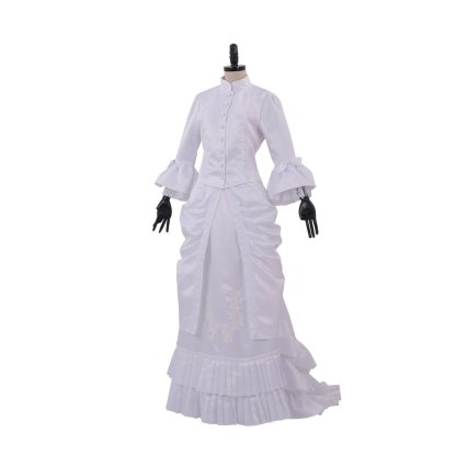 Women's Baroque Victorian Civil War White Dress - Elegant Ruffle Bustle Ball Gown-Astricos