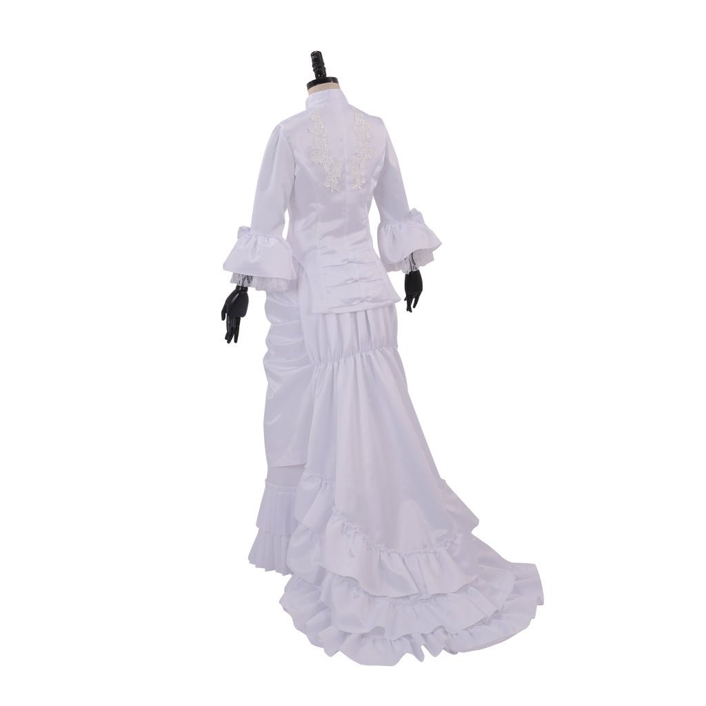 Women's Baroque Victorian Civil War White Dress - Elegant Ruffle Bustle Ball Gown-Astricos