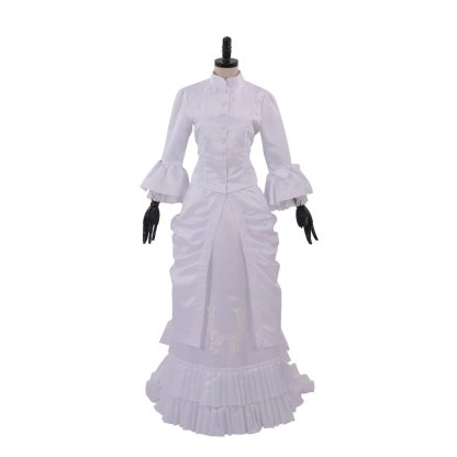 Women's Baroque Victorian Civil War White Dress - Elegant Ruffle Bustle Ball Gown-Astricos