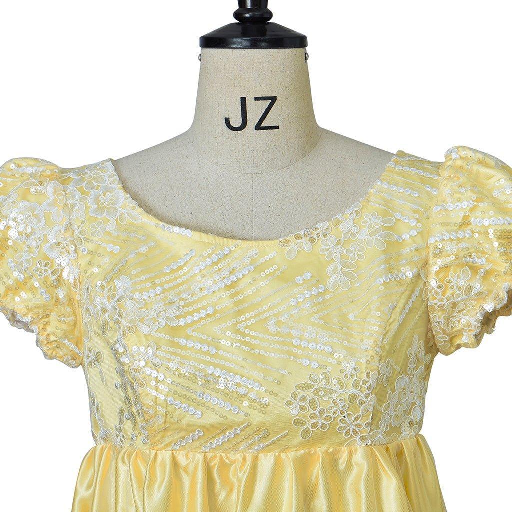 Yellow Sparkling Silk Empire Gown - Regency Style Cosplay Costume | Bridgerton Inspired-Astricos