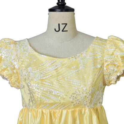 Yellow Sparkling Silk Empire Gown - Regency Style Cosplay Costume | Bridgerton Inspired-Astricos