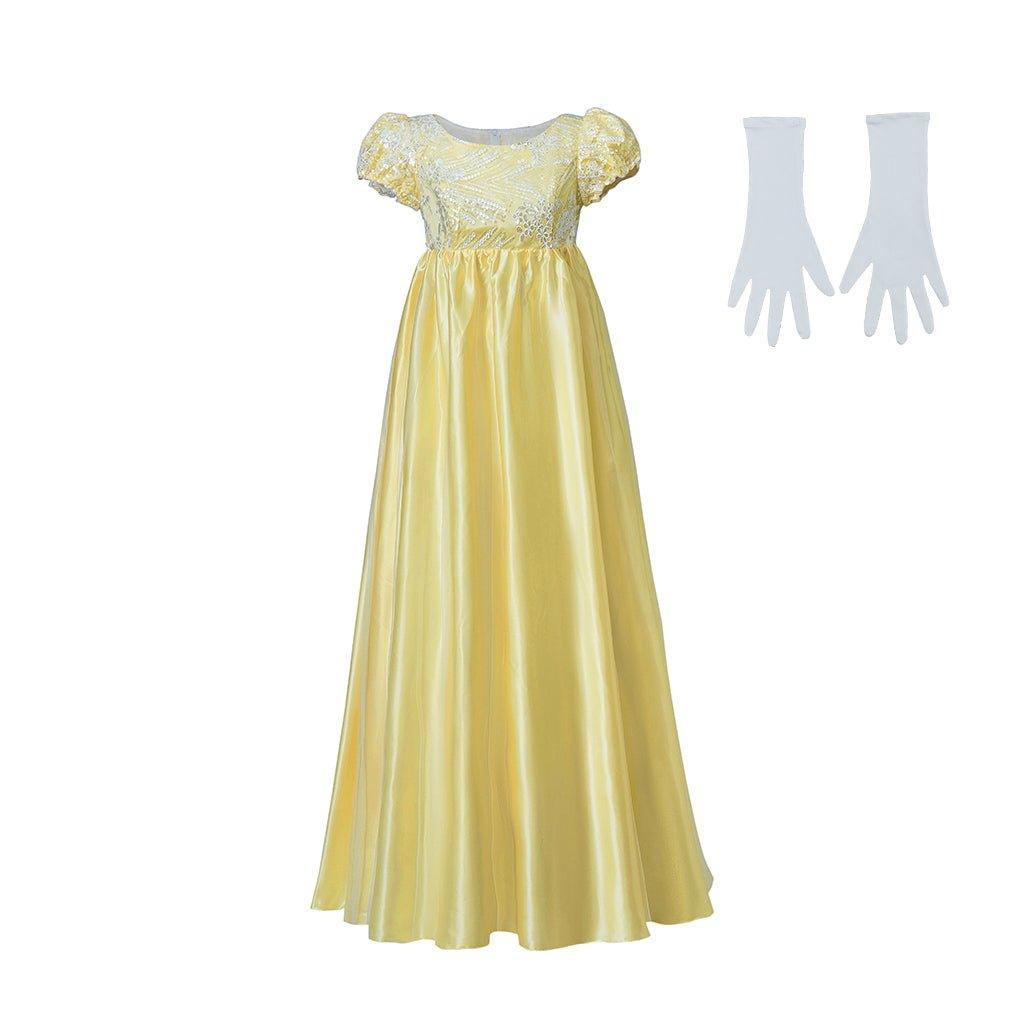 Yellow Sparkling Silk Empire Gown - Regency Style Cosplay Costume | Bridgerton Inspired-Astricos
