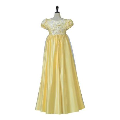 Yellow Sparkling Silk Empire Gown - Regency Style Cosplay Costume | Bridgerton Inspired-Astricos