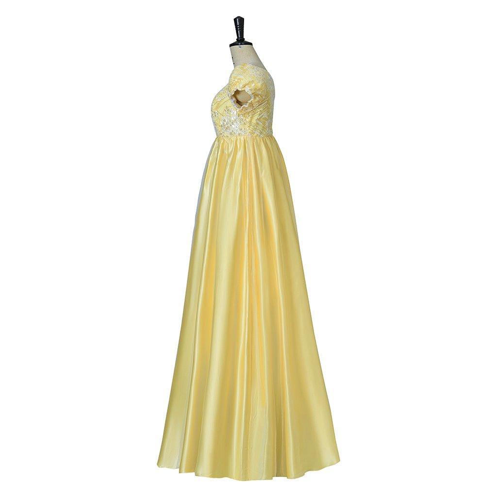 Yellow Sparkling Silk Empire Gown - Regency Style Cosplay Costume | Bridgerton Inspired-Astricos