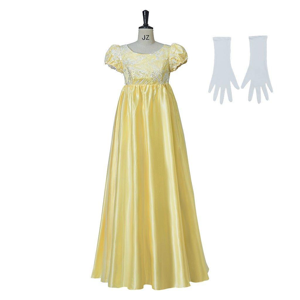 Yellow Sparkling Silk Empire Gown - Regency Style Cosplay Costume | Bridgerton Inspired-Astricos