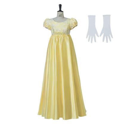 Yellow Sparkling Silk Empire Gown - Regency Style Cosplay Costume | Bridgerton Inspired-Astricos