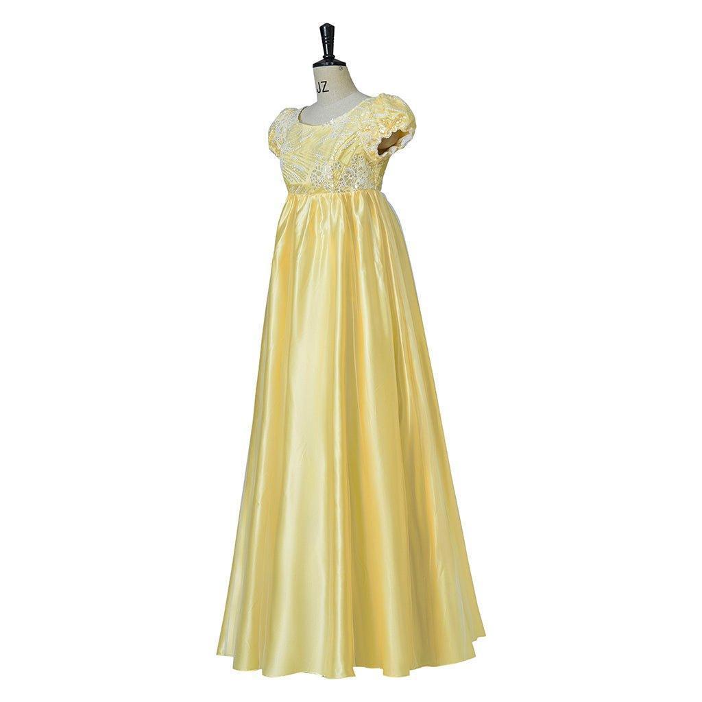 Yellow Sparkling Silk Empire Gown - Regency Style Cosplay Costume | Bridgerton Inspired-Astricos