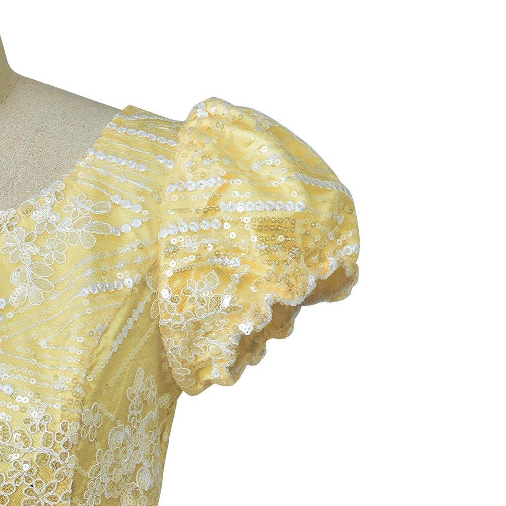 Yellow Sparkling Silk Empire Gown - Regency Style Cosplay Costume | Bridgerton Inspired-Astricos