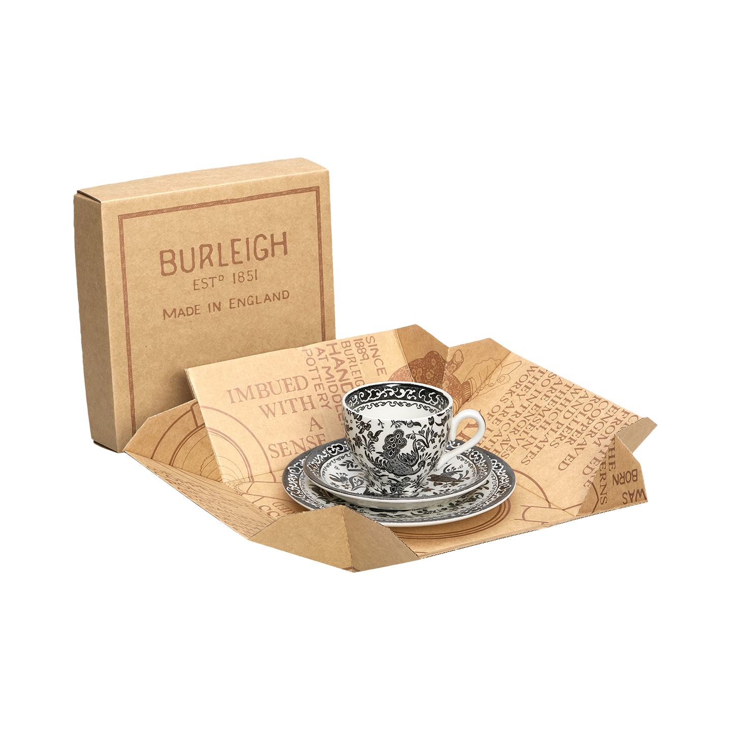 Black Regal Peacock Teacup 3 Piece Gift Set