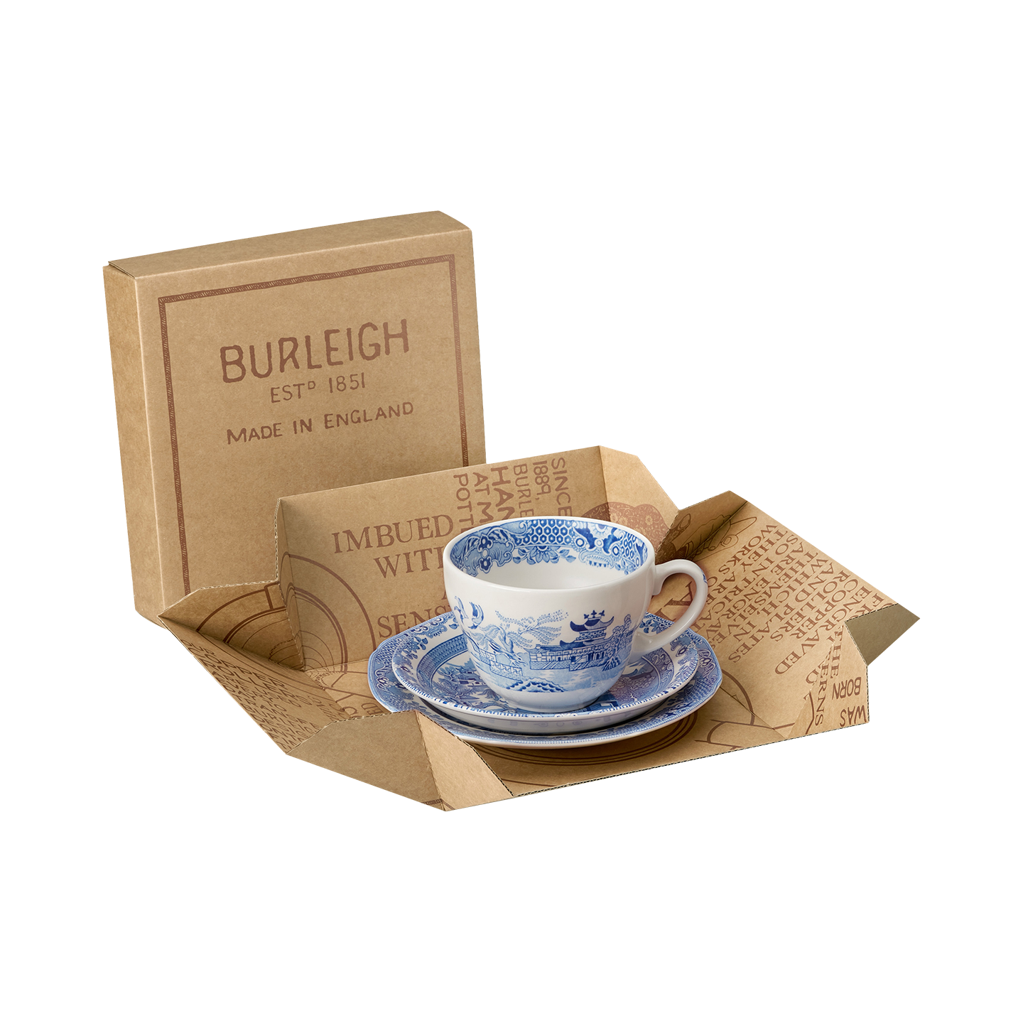 Blue Willow Breakfast Cup 3 Piece Gift Set  Burleigh Pottery
