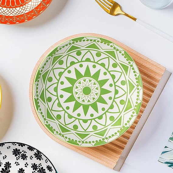 Ceramic Pasta Bowls Set of 6, 30 oz Large Salad Bowl, 8.2 Inch Wide and Shallow Serving Plates Bowls, Colorful Bowls for kitchen, Soup Bowls for Pasta, Salad, Soup, Microwave & Dishwasher Safe