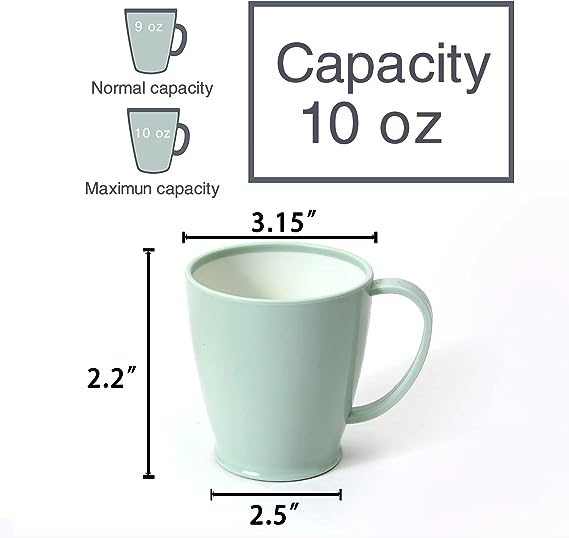  Coffee cup 6-piece set, plastic coffee cup set, 10 oz non-breakable plastic coffee cup, with handle, BPA-free, 3colors, reusable plastic cup (dishwasher safe)